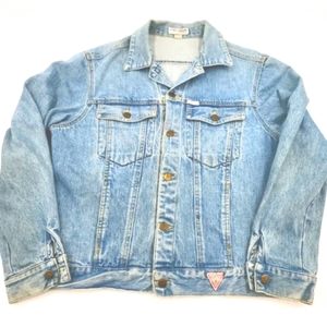 Guess Mens Blue Jean Jacket Georges Marciano Stone Washed Size M 10847 Vintage